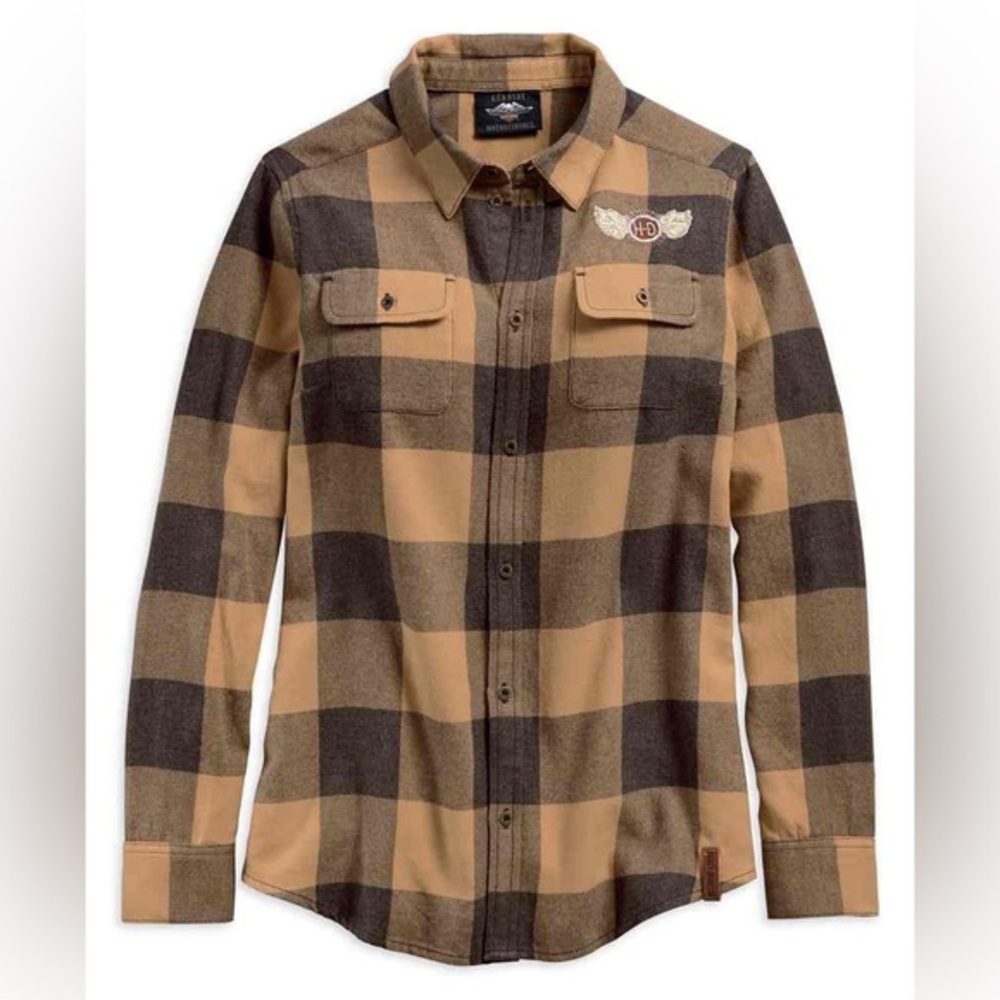 Harley-Davidson Tan and Black Checkered Shirt